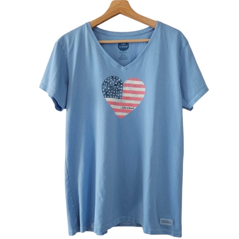 Life Is Good Americana Patriotic 4th Of July Womens Tee Shirt size large